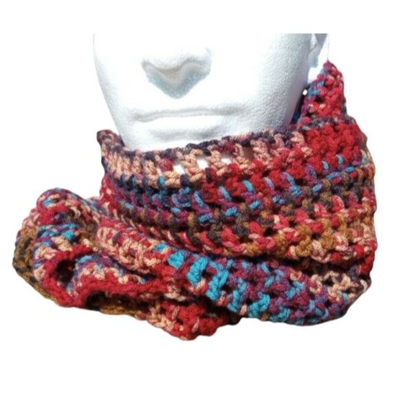 Handmade Other - Men's Hipster Infinity Scarf Cowl Handmade Dakota Camo Brown Red Blue Boho OS